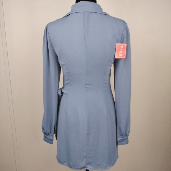 NWT My-Kim Collection The Blake Longsleeve Wrap Dress in Dusty Blue Sz. S - Picture 9 of 13